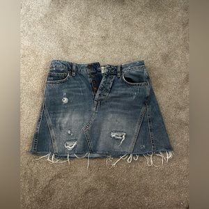 free people we the free distressed denim skirt